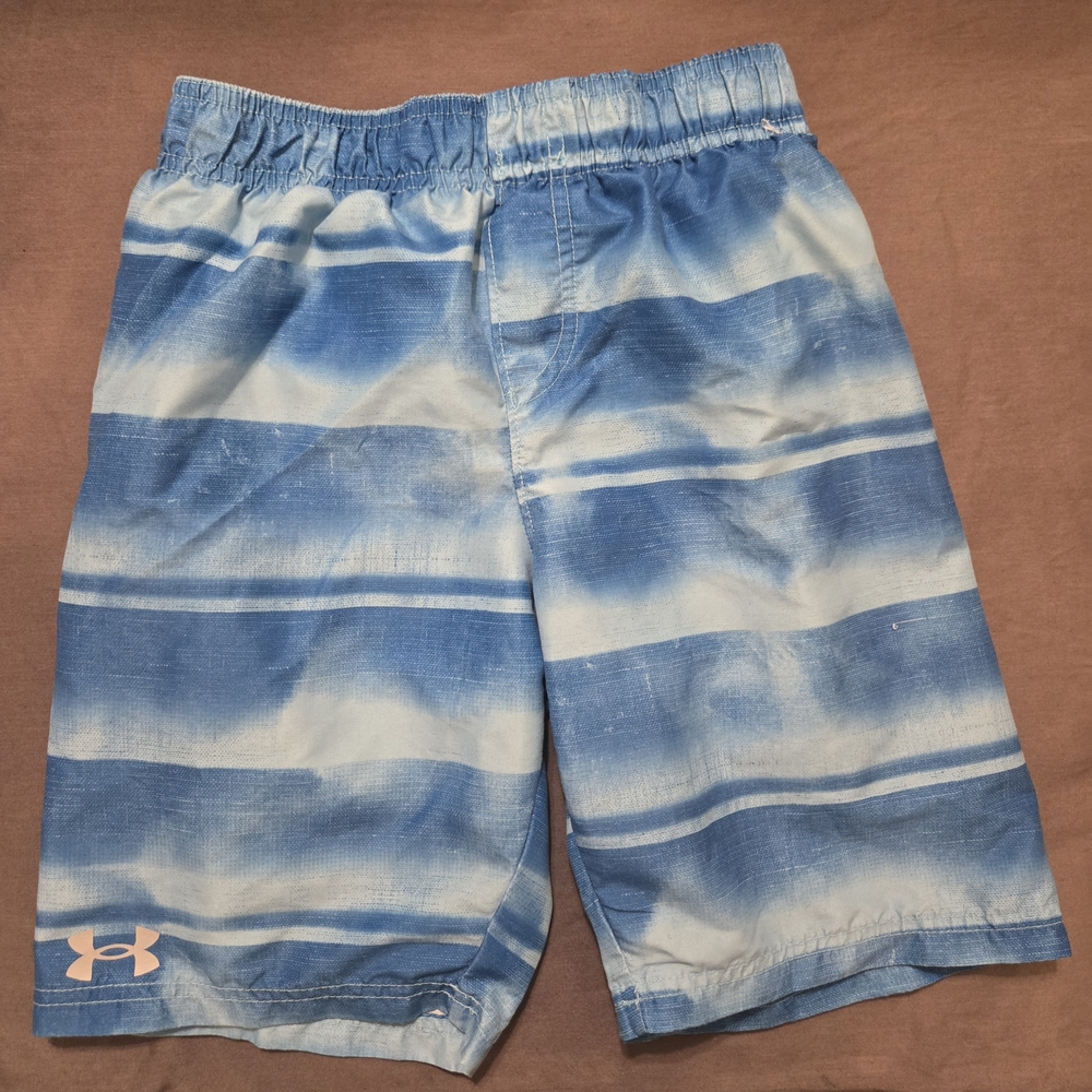 Under Armour Blue and White Kids Swim Trunks Mesh Lined YMD